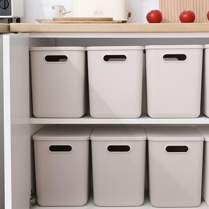 Yishyfier Plastic Storage Baskets With Lid Organizing Container Lidded Knit Storage Organizer Bins for Shelves Drawers Deskto