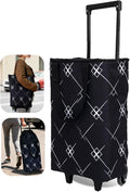Foldable Rolling Bag, Portable Small Shopping Cart with Wheels, Collapsible Shopping Tote with Stylish Pattern for Market & Grocery Runs–Gift for Women & Seniors, Expandable L, Black