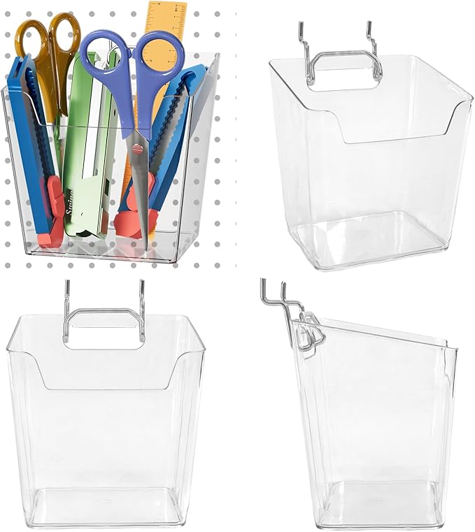 LIGHT DUST Clear Pegboard Cups with Hooks, 1/8" & 1/4" Peg Board Orangizer Accessories Aesthetic Decoration for Garage Workbe