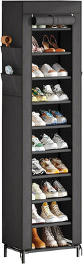 Simple Trending Narrow Shoe Rack with Cover, 10 Tier Shoe Organizer Storage, Tall Free Standing Shoe Cabinet Holds 20 Pairs f