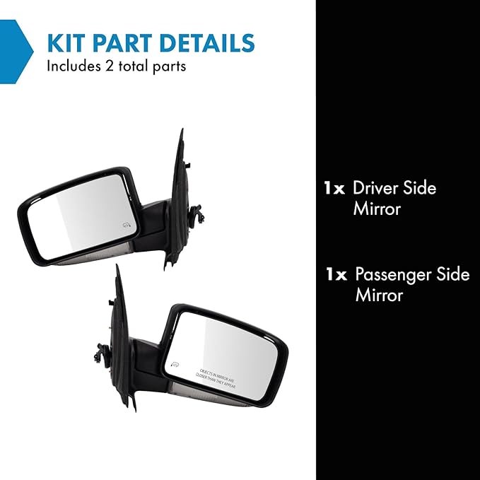 TRQ Driver and Passenger Side Mirror Assembly Set Power Heated Memory Power Folding Turn Signal Puddle Light Smooth Black Pai