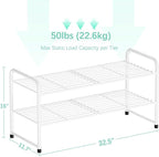 SUFAUY 2-Tier 33" Wide Shoe Rack, Closet Metal Wire, Stackable, White