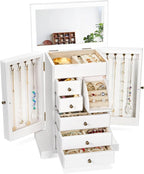 Jewelry Box for Women, Rustic Wooden Jewelry Boxes & Organizers with Mirror & Drawers,6 Layer Jewelry Organizer Box for Rings