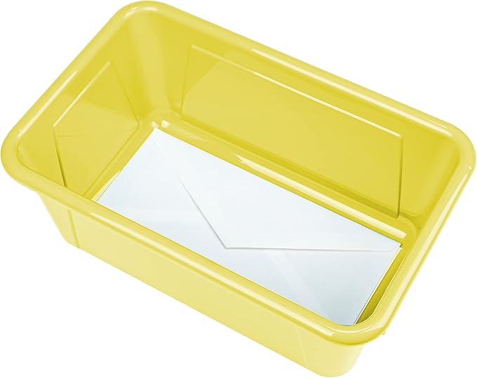 Storex Small Cubby Bins – Plastic Storage Containers for Classroom with Non-Snap Lid, 12.2 x 7.8 x 5.1 inches, Yellow, (62410