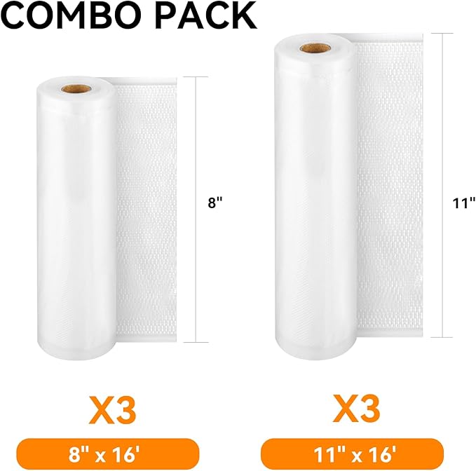Wevac 6 Pack 11" x 16' and 8" x 16', Vacuum Sealer Bags Rolls for Food Saver, Weston, Commercial Grade, BPA Free, Heavy Duty,
