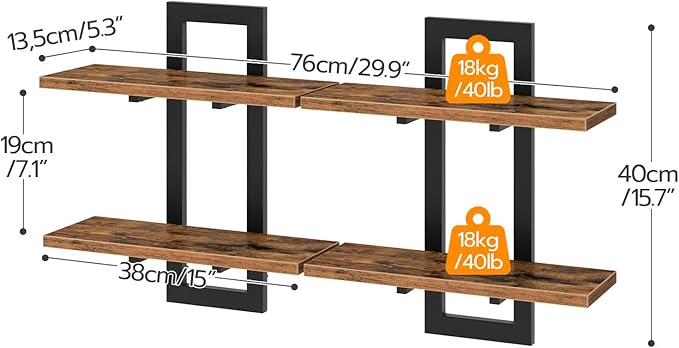 HOOBRO Floating Shelves and C Shaped End Table, 15 Inch Wall Shelf Set of 2, Wall Mounted Storage Shelves 2-Tier, Side Table 