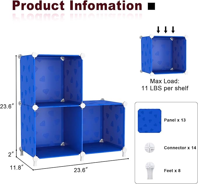 UNKU Cube Storage Organizer, 3 Cube Closet Organizer Storage Shelves, DIY Stackable Bookcase, Clothes Organizer Shelf for Clo