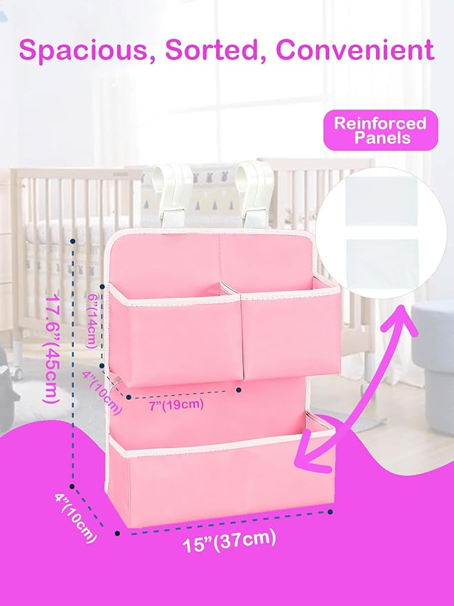 Hanging Diaper Organizer for Bassinet/Crib/Playpen/Playard – Hold 80+ Diapers - Changing Table Diaper Holder Attachment Acces
