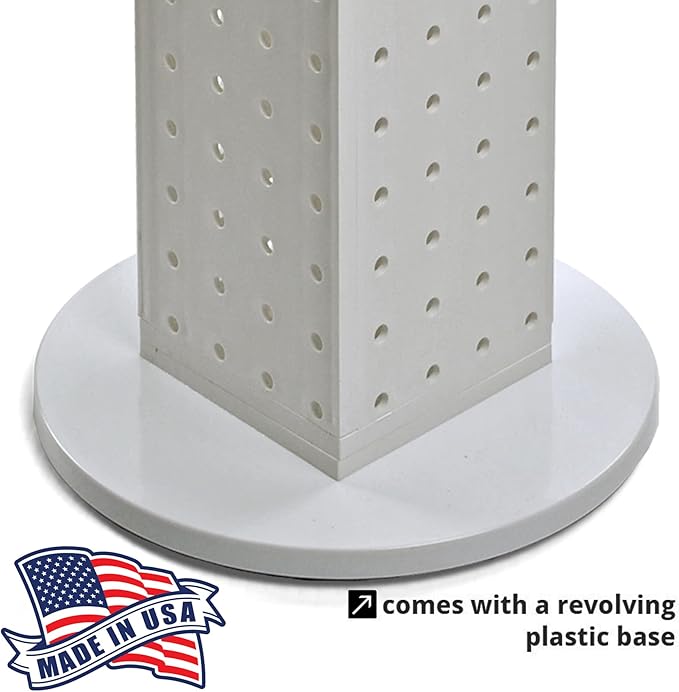 Azar Displays 700220-WHT-2W16 Four-Sided 4”W x 12” Revolving Pegboard Tower Kit Counter Display with 16-Pack of 2 inch Lockin