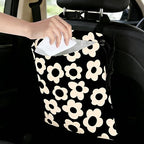 Black Flower Car Trash Bag - Waterproof Car Trash Bag Hanging Leakproof Car Garbage Bag - Washable Reusable Trash Bag for Car Interior Hanging Organizer Storage Vehicle Travelling Camping
