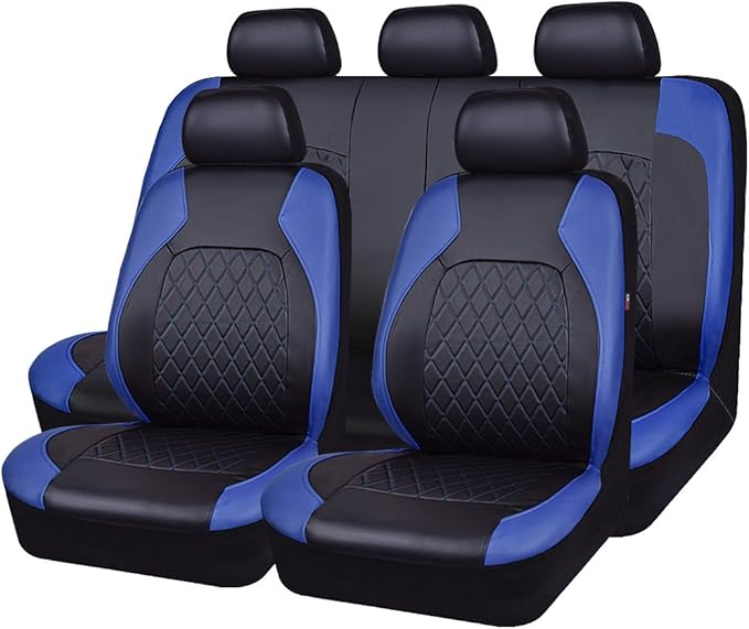 Universal Deluxe Pu Luxury Vinyl Faux Leather Car Seat Covers Full Set, Airbag Compatible, Breathable, Fit for Cars, Trucks, 