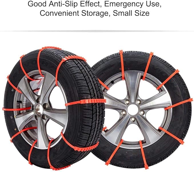KIMISS 10PCS Universal Snow Tire Chains for Cars, Heavy Duty Anti-Skid Chains with Thickened Tendons, Reusable Winter Chains 
