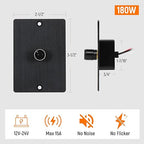 12 Volt PWM LED Dimmer Switch 15A 180W, Push On Off, Rotary Knob Dimming,12V 24V Light Dimmer for RV Boat Truck Camper Van Trailer Light Fixtures, LED Strip Light (Black Panel)