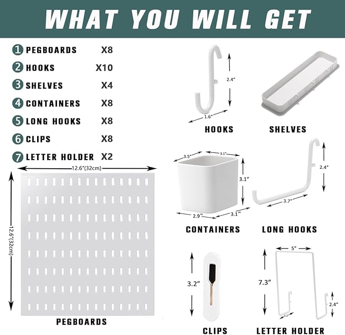 Wall-Mounted Pegboard Kit, 50.4" x 25.2" Organizer Panel – Large, Cost-Effective & Nail-Free Installation White