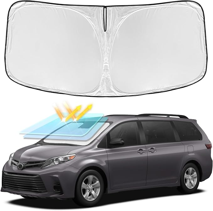 for Toyota Sienna 2011-2020 Windshield Sun Shade - 4 Layers Car Sunshades for Front Windows Shade Cover Custom Fit Sienna Sun Visor 250T Retractable Shade Blocks UV Rays Car Accessories