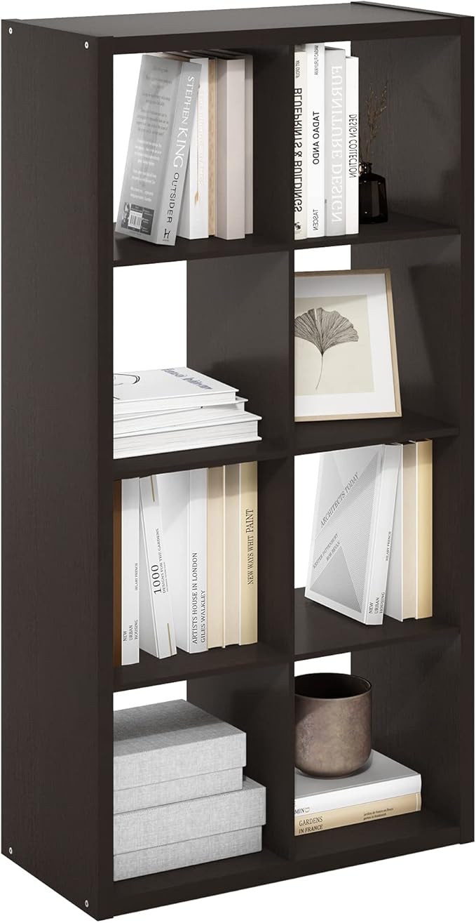 Furinno CUBICLE Book Shelf, 8-Cube Bookshelf, Extra Thick Frame Horizontally & Vertically Reversible Bookcase with Open Back,