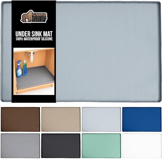 GORILLA GRIP Waterproof Silicone Under Sink Mat with Raised Lip for Kitchen and Bathroom, 46 x 22 in, Cabinet Shelf Liner Sta