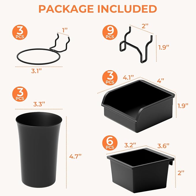 INCLY 12 Pack Pegboard Bins & Cups with Hooks, Peg Board Organizer Accessories Assortment Kit, Peg Board Tools Accessory Stor