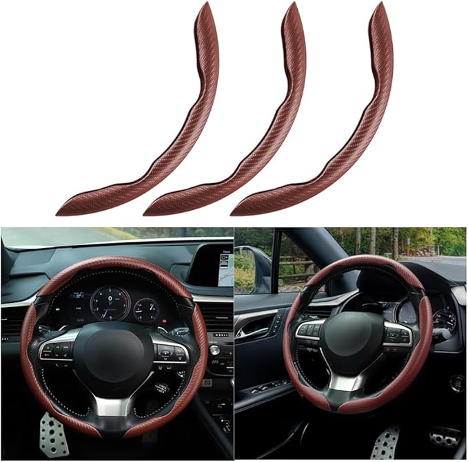 Mandark 3PCS Carbon Fiber Car Steering Wheel Cover, Anti-Skid Leather Vehicle Segmented Steer Wheel Protector, Auto Interior 