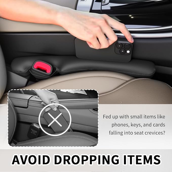 2PCS Car Seat Gap Filler with Retaining Ring Design,Soft Car Gap Fillers Between Seats Avoids Items Falling Out of Gaps,Upgraded Cars Gaps Seat Filler Hard to Shift