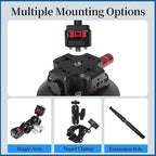 CNC Machined 4.5in Suction Cup Camera Mount with Ball Head Magic Arm, 1/4" ARRI Holes, Quick Release Car Mount with Phone Holder&Action Camera Adapter Compatible with DJI OSMO Pocket3 Insta360 iPhone