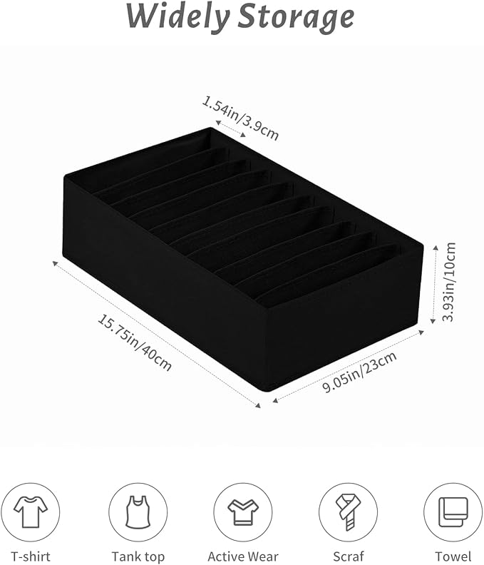 4 Packs T-shirt Drawer Organizers for Clothing,10 Grids Compartment Wardrobe Storage Box, Washable Clothes Organizer for Fold