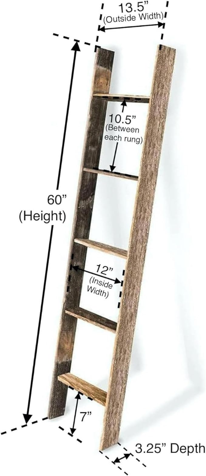 Blanket Ladder 5 Foot Fully Assembled | 60 Inch Rustic Reclaimed Wood Ladder for Blankets, Quilts, Towels, Throws, Decorative