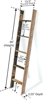 Blanket Ladder 5 Foot Fully Assembled | 60 Inch Rustic Reclaimed Wood Ladder for Blankets, Quilts, Towels, Throws, Decorative