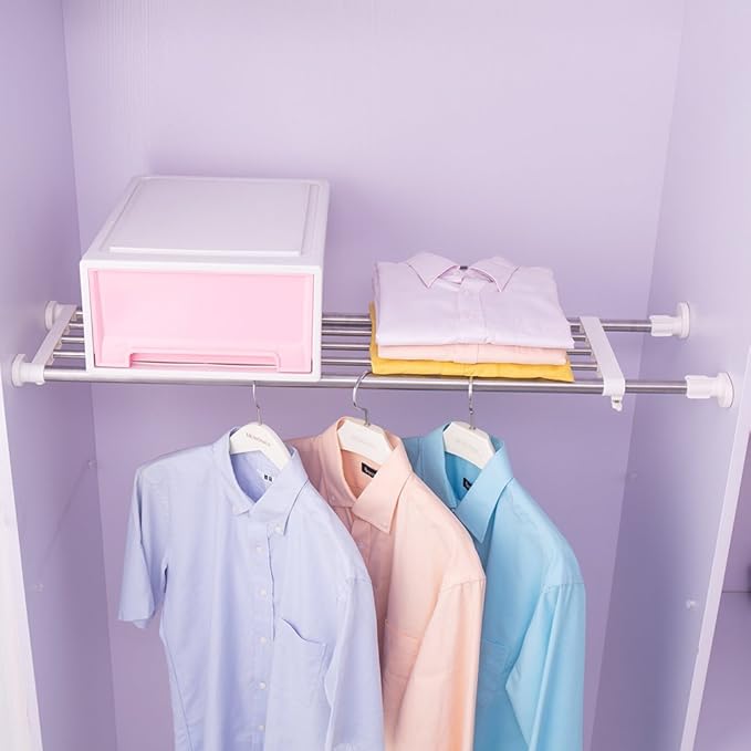 Hershii Expandable Closet Tension Shelf Rod Adjustable Storage Rack Heavy Duty DIY Organizer Divider for Wardrobe Cupboard Ki