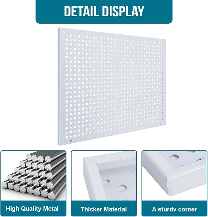Peg Board, Heavy Duty Steel Organization Panels, Universal 1/8 and 1/4 Peg Board Accessories, Ideal for Garage Tool Storage, 