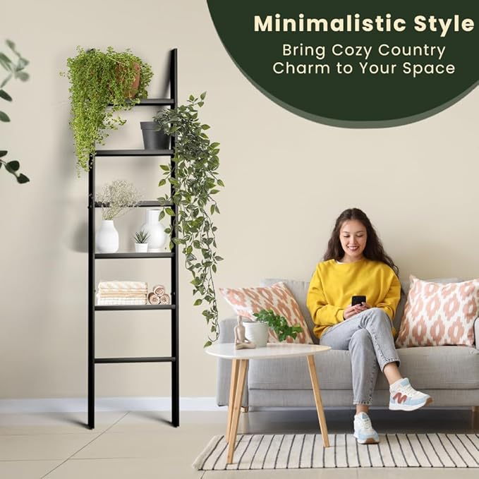 Decorative Wooden Blanket Ladder for the Living Room and Bedroom, 5ft 8 inch, Pine Wood Quilt Ladder, 6-Tier Wall Leaning Bla