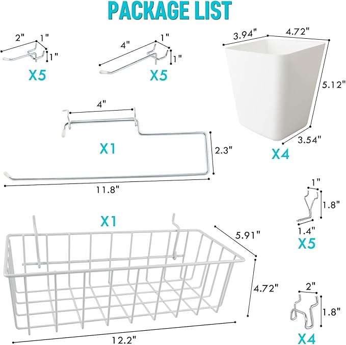 G.CORE Peg Board Organizer 21 Pack, Pegboard Accessories with Baskets Cups Hooks - 1/8" & 1/4" Peg Board Wall Tool Organizers
