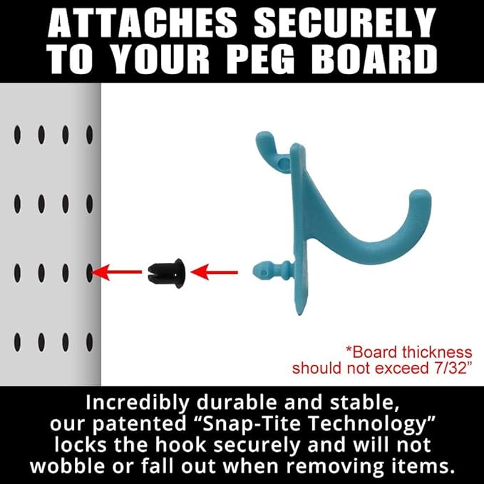 PegPro® J Hooks Kit for Standard “Wood Fiber” pegboard – Durable Plastic Pegboard Hooks - for Garage, Kitchen, Craft Room, an