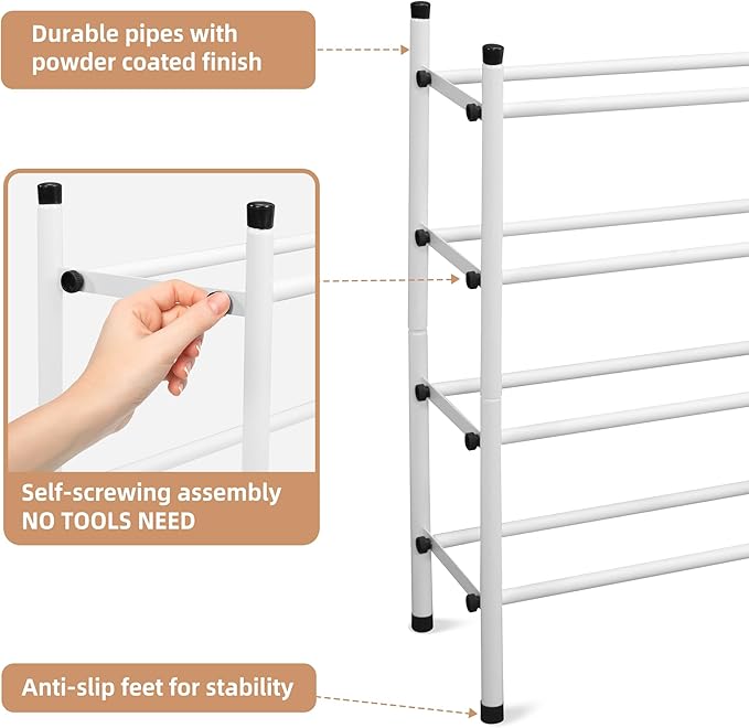 STORAGE MANIAC Expandable Shoe Rack, 16 Pairs Stackable Small Shoe Rack, Metal Adjustable Shoes Organizer for Closet, Entrywa