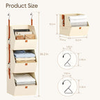 Homsorout Collapsible Hanging Closet Organizer - 3 Tier Closet Shelves Storage System with Hooks, Fabric Hanging Storage Bins