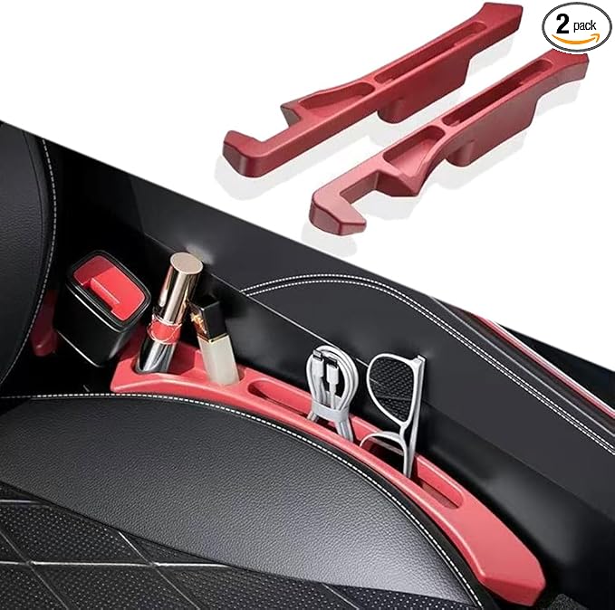 2-Pack Car Seat Gap Filler, Universal Car Seat Gap Filler Organizer, Seat Gap Plug, Multifunctional Seat Side Gap Filler with Organizer & Hook Function Seat & Console (Red)