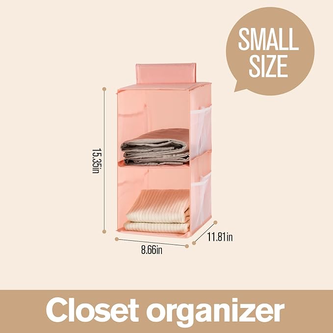 Hanging Closet Organizer, 4-Section Storage Shelves, Oxford Cloth with Mesh Pockets, (Cerulean, 2 Section)