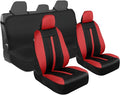 Motor Trend Front & Rear Car Seat Covers Full Set - Red Cloth Bucket Seat Covers for Front Seats + Waterproof Rear Split Benc