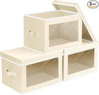 Homsorout Collapsible Storage Bins with Lids - Stackable Storage Boxes with Window, 15.7 Inch Fabric Organizing Bins for Clos