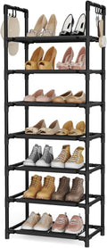 LANTEFUL 7 Tiers Shoe Rack 18-20 Pairs Boots Organizer Storage Sturdy Narrow Shoe Shelf for Entryway, Closets with Hooks, Bla