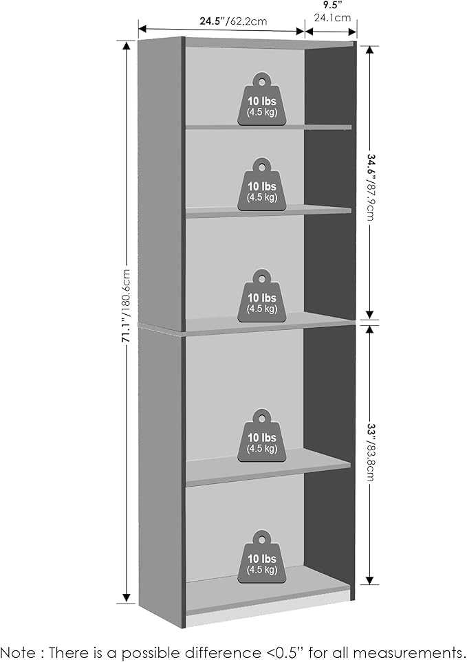 Furinno Reed Closet Organizers and Storage, 5-Tier Closet Organizer, Open Shelf Closet Storage, for Wardrobe, Bedroom, Living