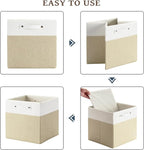 FinishingBo 13 x 13 Inch Fine Linen Storage Bins with Handles，Fabric Cube Boxs，Basket Organizers for Shelves for Home, Closet