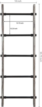 MyGift 4 Ft Torched Wood Farmhouse Blanket Ladder with 5 Matte Black Industrial Pipe Rungs, Wall Leaning Bathroom Towel Ladde