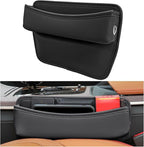 Large Capacity Car Seat Gap Filler Organizer, Leather Car Front Seat Slot Storage Box Keeps Car Tidy, Portable Car Seat Gap Filler with 2 Charge Holes for Phones Glasses Keys Cards (Black)