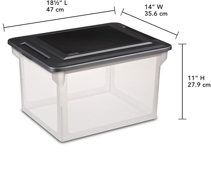 Sterilite 8-Pack File Box, Clear Storage Tote with Black Lid for Letter & Legal Hanging Folders - Stackable Plastic Document 