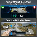 Upgraded 10'' Rear View Mirror Camera Mirror Dash Cam Front and Rear 1080P Backup Camera Full Touch Screen w Loop Recording, 