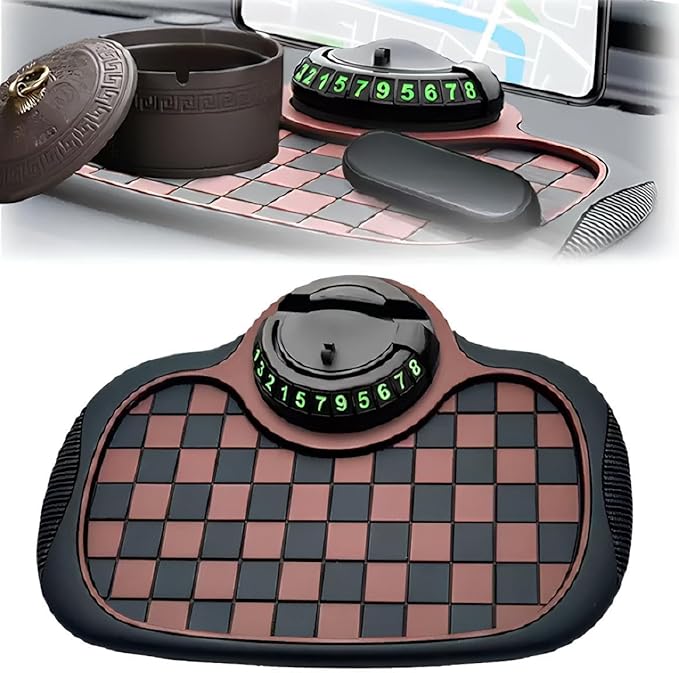 Upgrade Multifunction Car Anti Slip Mat with 360° Rotatable Phone Holder,Temporary Parking Number & Anti-Slip Dashboard Pad,M