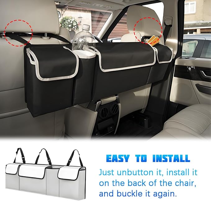 Car Trunk Organizer with Lid, Large Waterproof Vehicle Backseat Hanging Storage Bag with 4 Pockets & Adjustable Straps, Colla