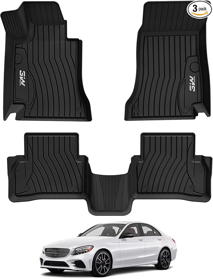 3W Floor Mats for Mercedes Benz C-Class 2015-2021(for Sedan Only,not fit Coupe and Cabriolet) TPE All Weather Custom Fit Floor Liner for Benz C-Class C300/C400/C350e/C43 AMG/C63 AMG/C63 AMG S
