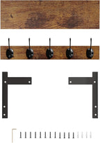 Wall Hooks with Shelf, Wood Coat Rack with Shelf Wall-Mounted, Entryway Hanging Shelves with 5 Metal Hooks for Clothes Hats T